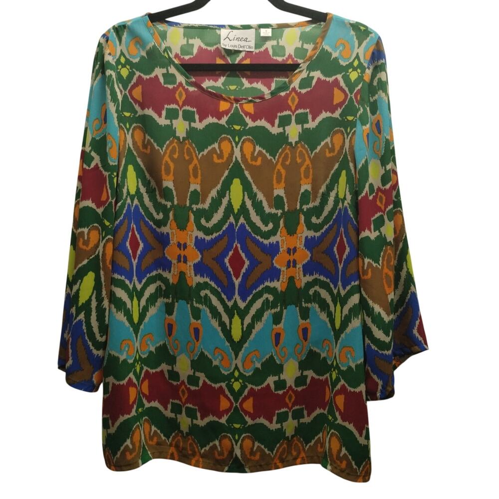 Linea by Louis Dell'Olio Size Small Colorful Ikat Artsy Art-To-Wear Boho Top
